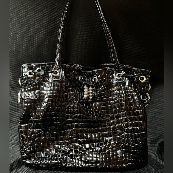 Charles David Large Black Patent Leather Top Handle Satchel Handbag - Picture 13 of 16